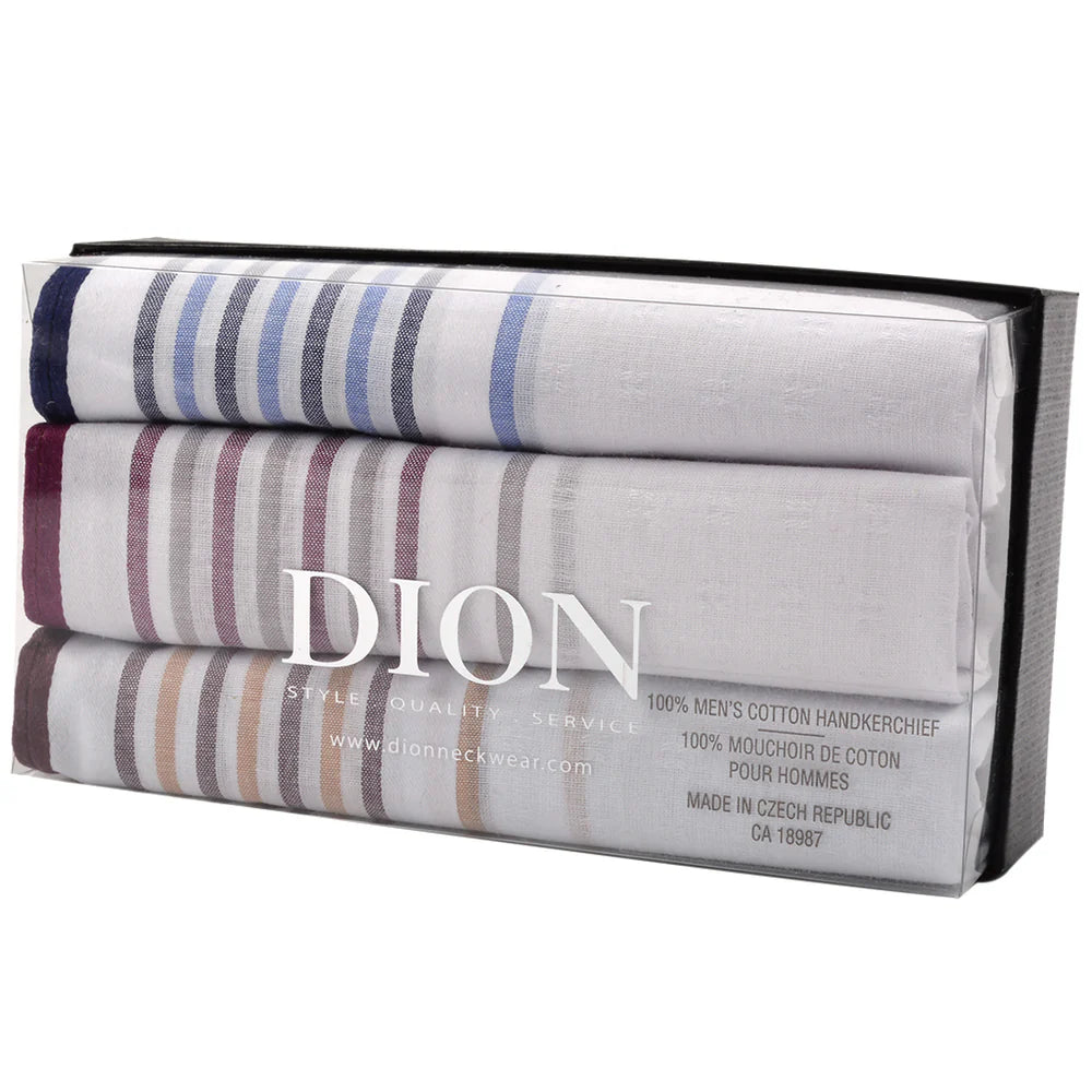 DION 3-PACK COTTON HANKIES - MULTI-FINE BAR STRIPE