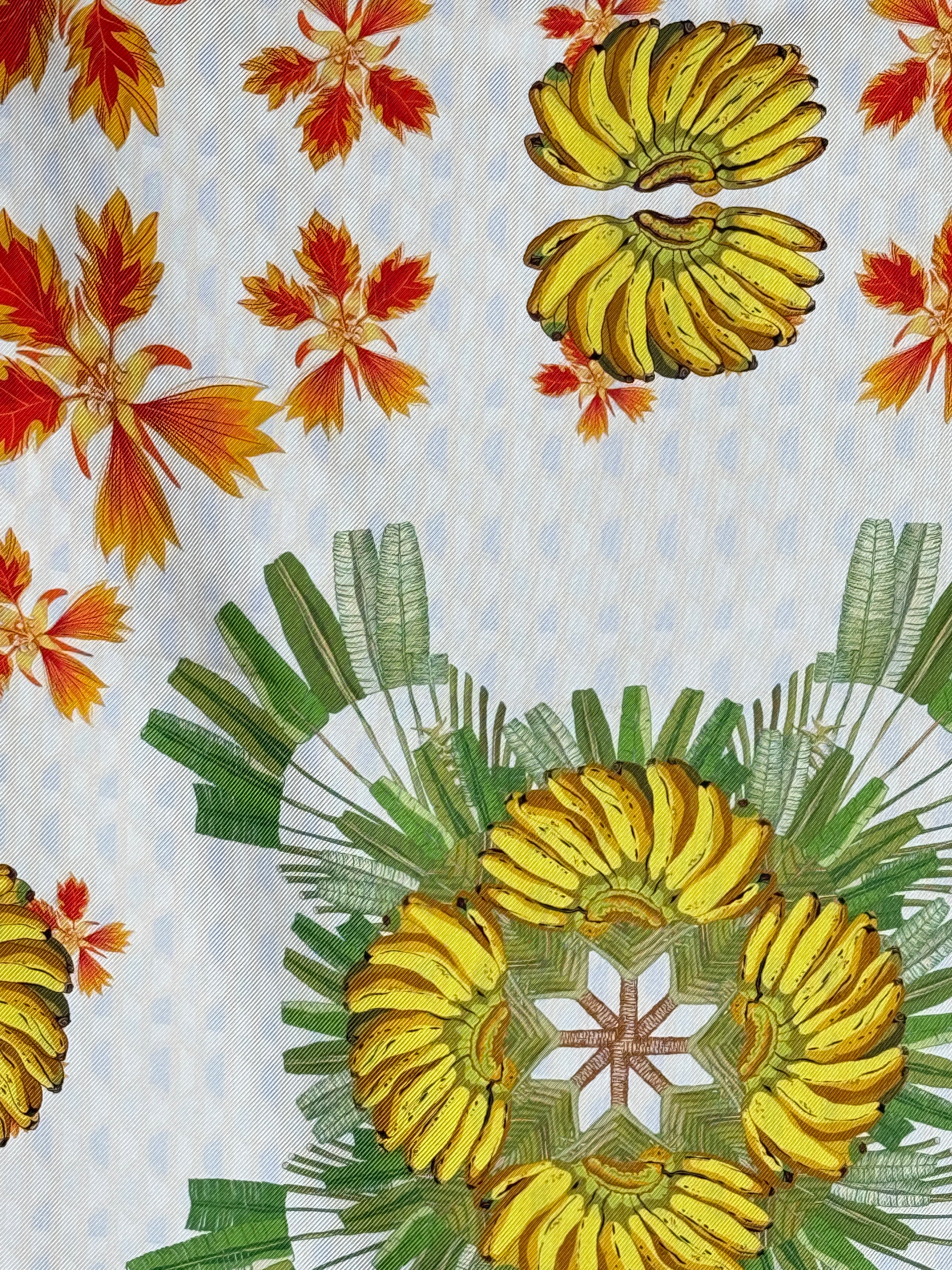 FRANCO FERRARI DOUBLE SIDED SILK SCARF - GOLD HEXAGON/BANANA FLORAL