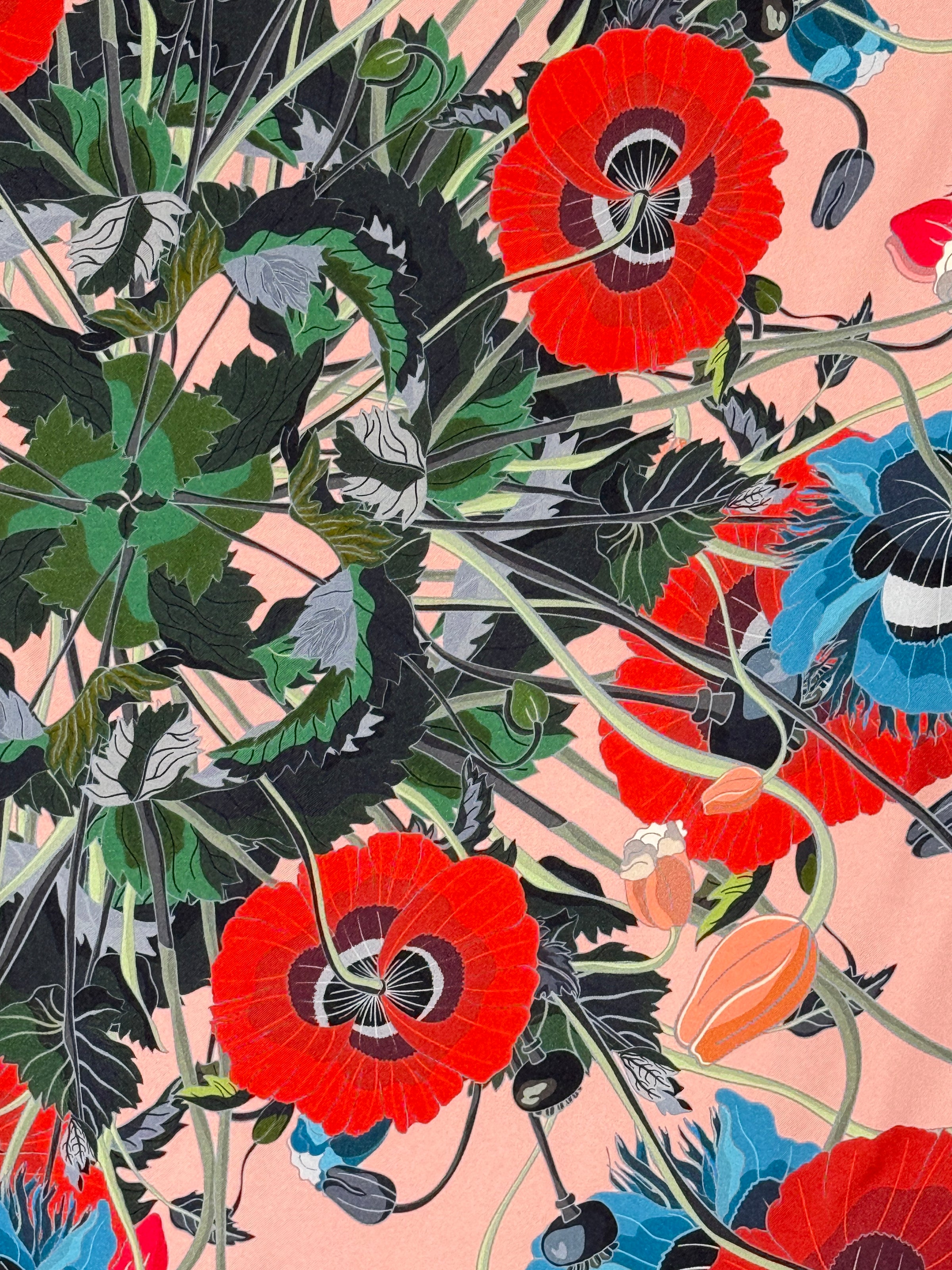 FRANCO FERRARI DOUBLE SIDED SQUARE SILK SCARF - POPPIES