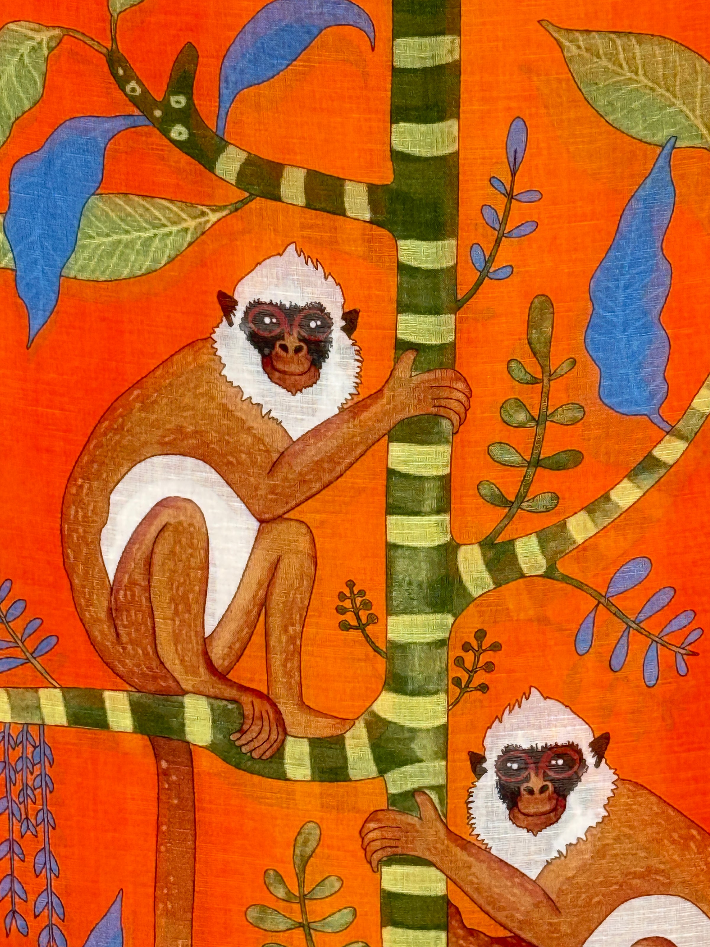 CALABRESE 1924 LINEN & SILK SCARF - ORANGE SPIDER MONKEYS