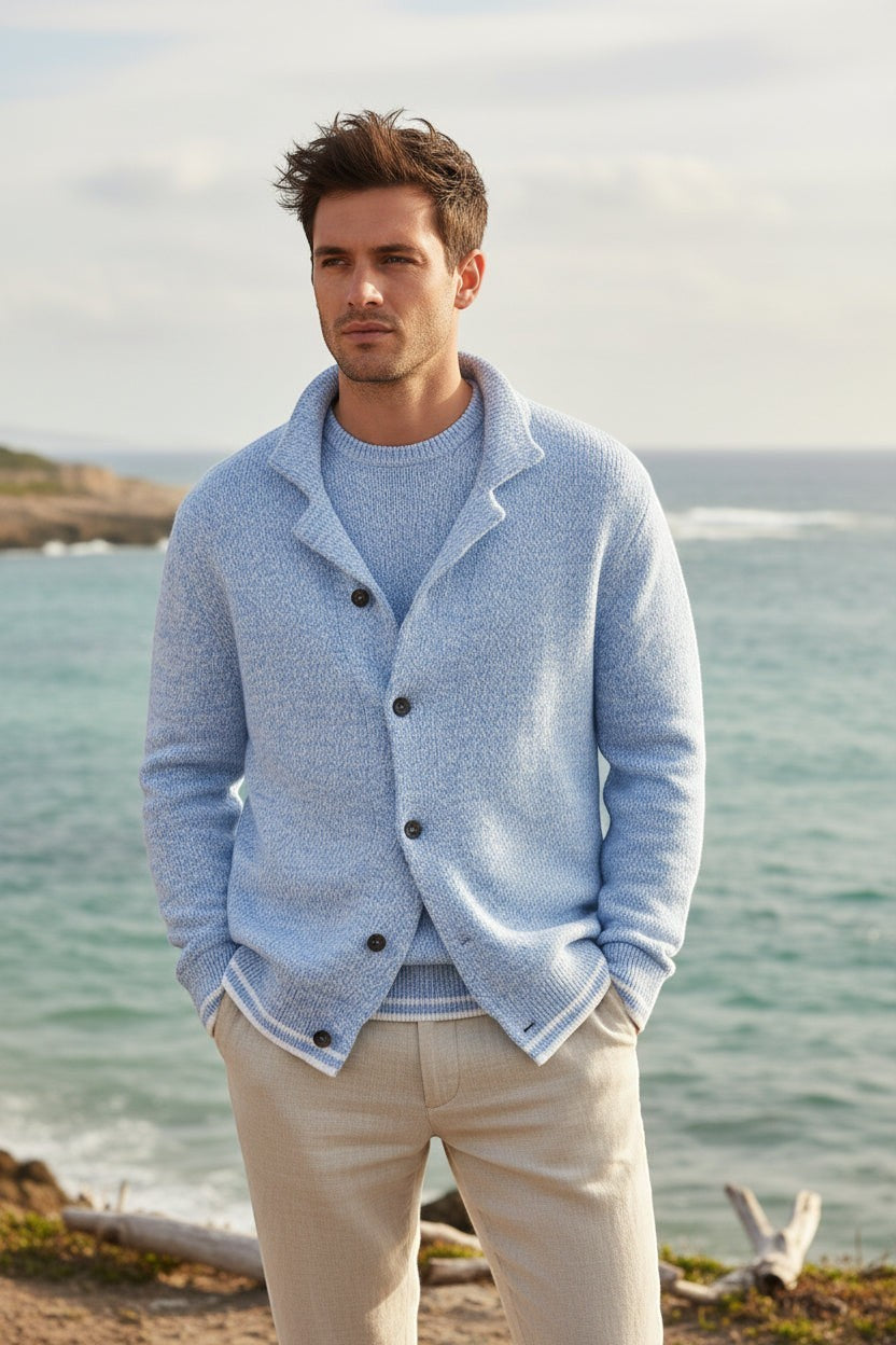 PAUL & SHARK MEN'S RIVIERA FEATHER CREW CARDIGAN - LIGHT BLUE MARL Button Down SF PAUL & SHARK MEN'S RIVIERA FEATHER CREW CARDIGAN - LIGHT BLUE MARL Button Down SF