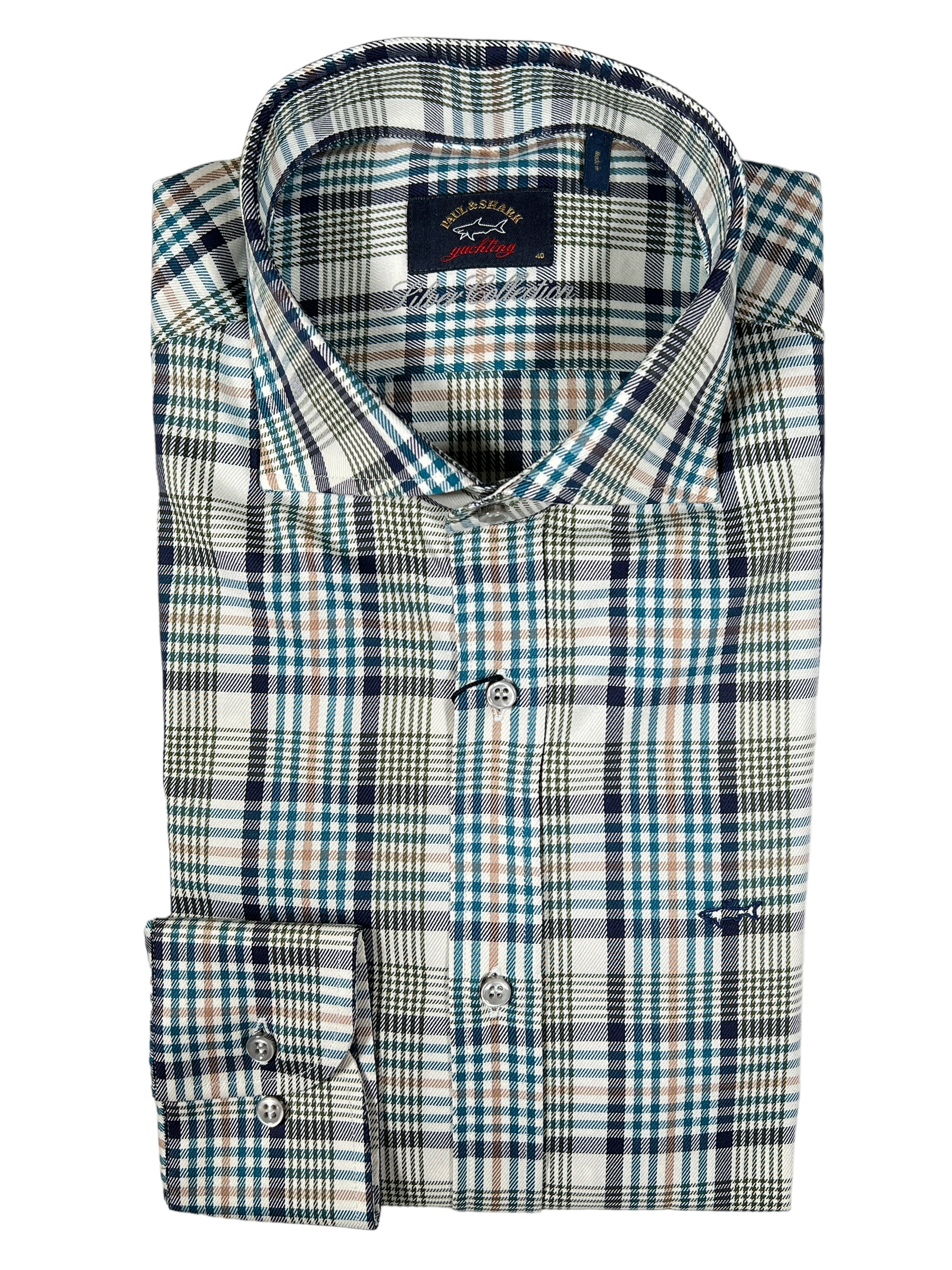 PAUL & SHARK MEN'S SHIRT - TEAL/BLUE PLAID