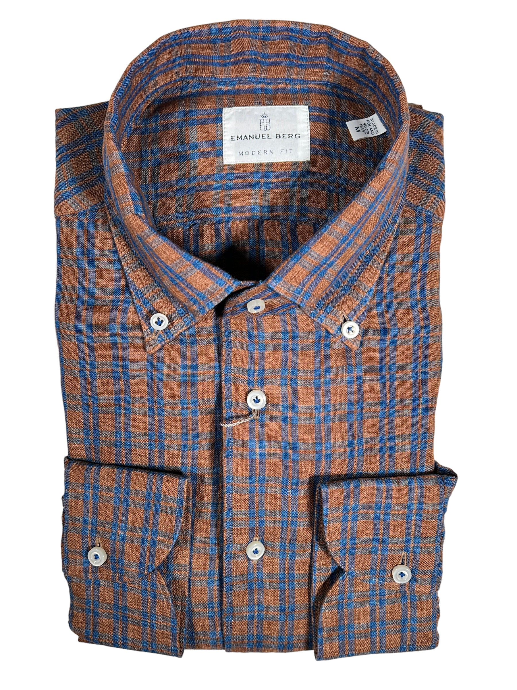 EMANUEL BERG WASHED LUXE LINEN MEN'S SHIRT - RUST