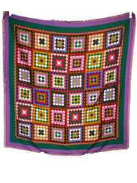 FRANCO FERRARI DOUBLE-SIDED SILK SQUARE SCARF - ORANGE/LAVENDER PATCHWORK