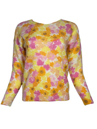 LEO & UGO FLORAL CREW SWEATER - YELLOW & PINK