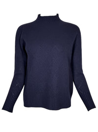 FLORA FEDI MERINO FUNNEL NECK SWEATER - NAVY