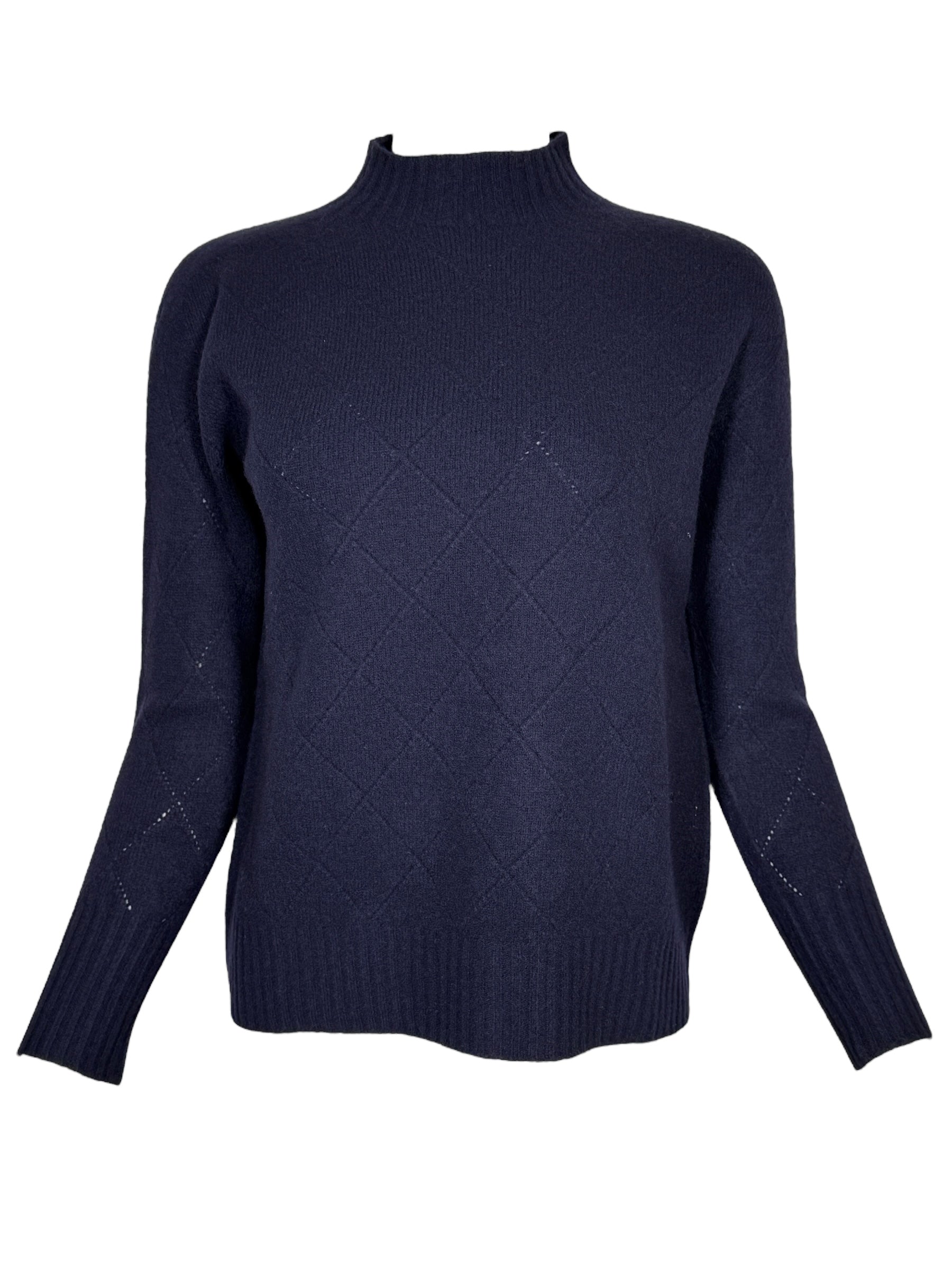FLORA FEDI MERINO FUNNEL NECK SWEATER - NAVY