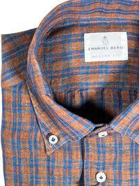 EMANUEL BERG WASHED LUXE LINEN MEN'S SHIRT - RUST