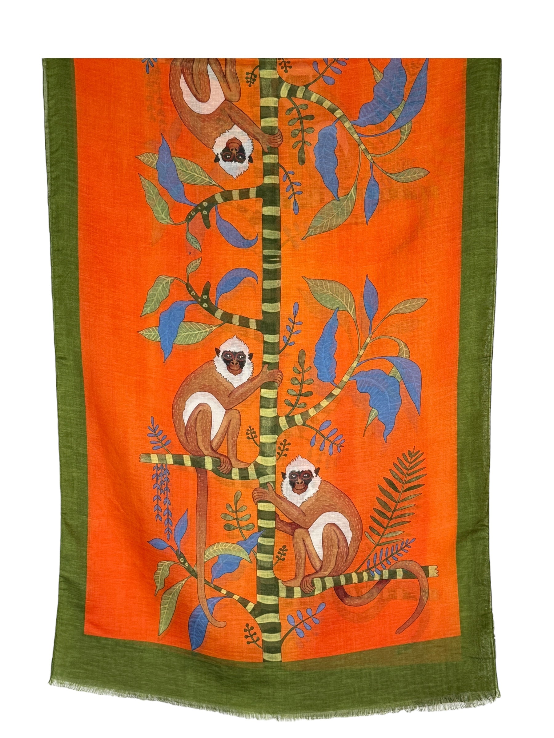 CALABRESE 1924 LINEN & SILK SCARF - ORANGE SPIDER MONKEYS