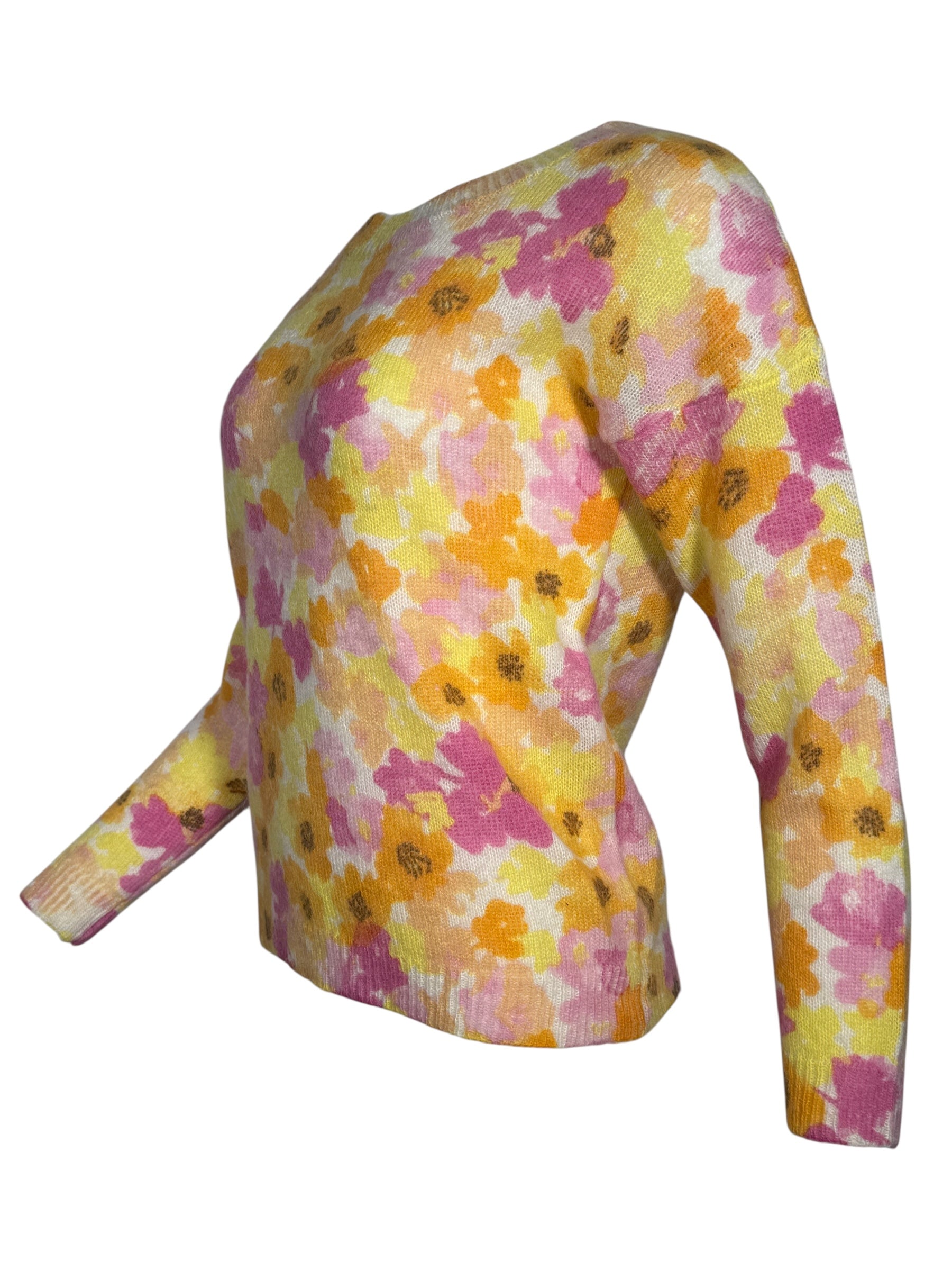 LEO & UGO FLORAL CREW SWEATER - YELLOW & PINK
