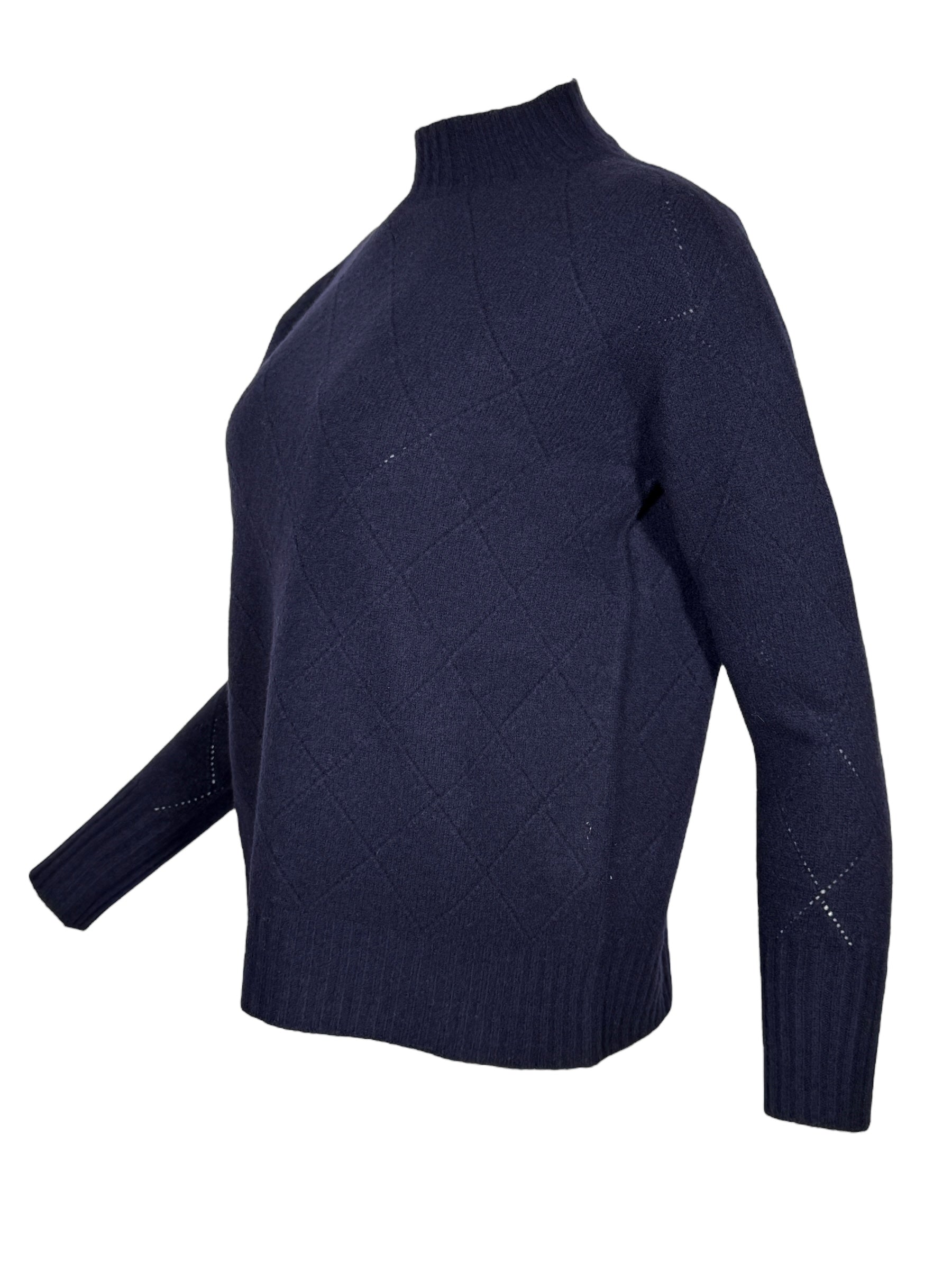 FLORA FEDI MERINO FUNNEL NECK SWEATER - NAVY