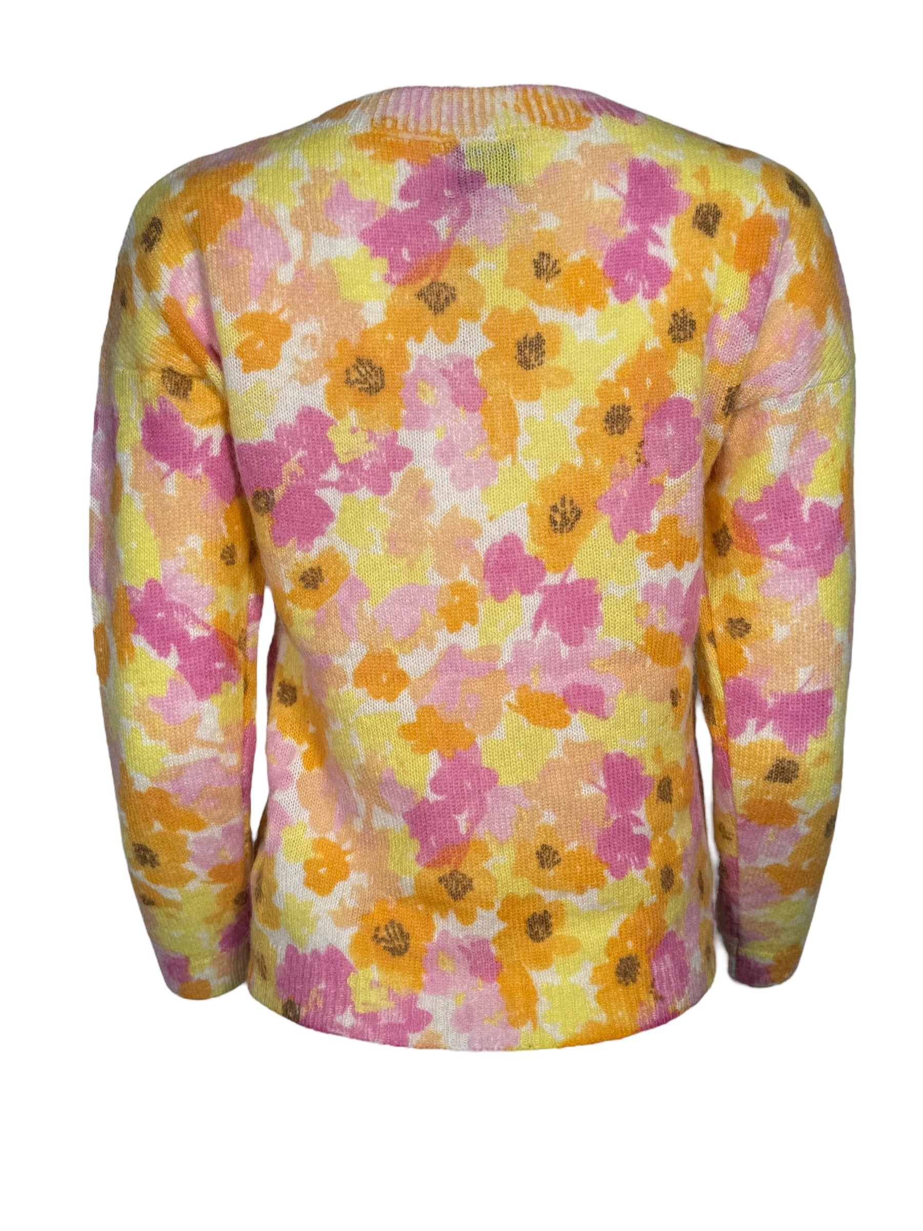 LEO & UGO FLORAL CREW SWEATER - YELLOW & PINK