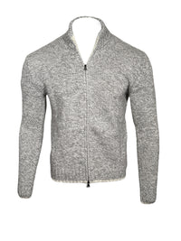 FRADI MELANGE KNIT FULL ZIP SWEATER - GREY MIX