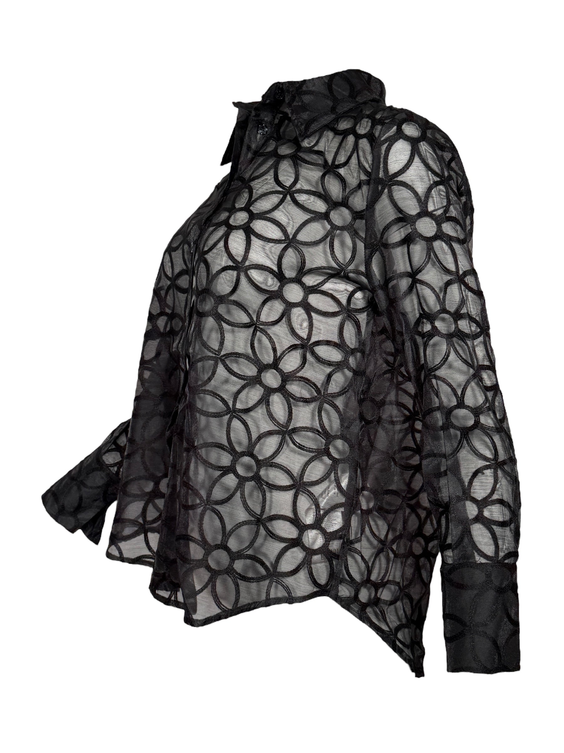 LEO & UGO EMBROIDERED FLOWERS BLOUSE - BLACK