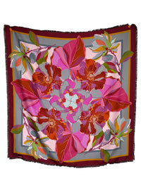 FRANCO FERRARI DOUBLE-SIDED SILK SQUARE SCARF - GREY/PINK FLORAL