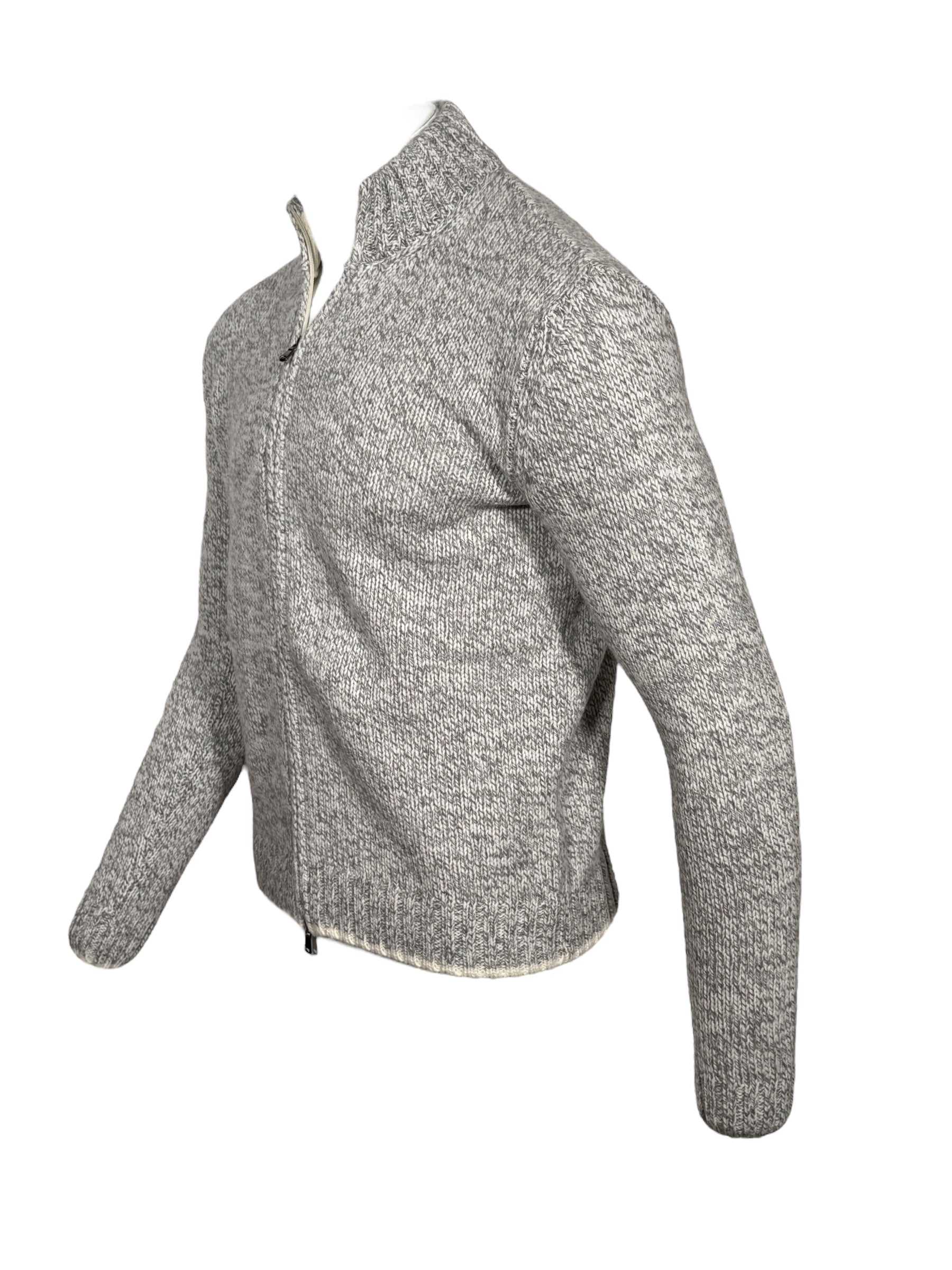 FRADI MELANGE KNIT FULL ZIP SWEATER - GREY MIX