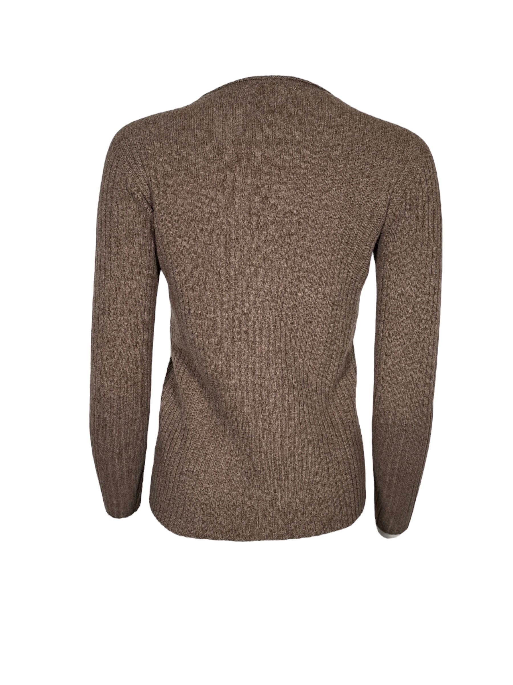 FLORA FEDI CASHMERE BLEND RIBBED CREW NECK SWEATER - CASTORO