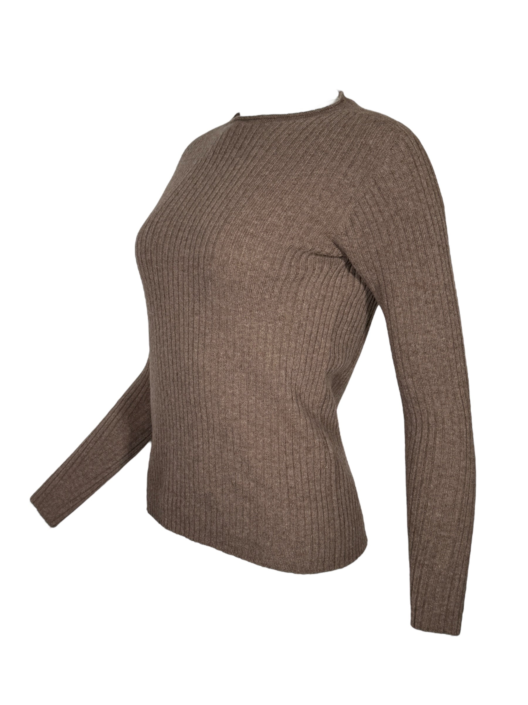 FLORA FEDI CASHMERE BLEND RIBBED CREW NECK SWEATER - CASTORO