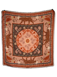 FRANCO FERRARI DOUBLE-SIDED SILK SQUARE SCARF - RED/LIGHT BLUE LEOPARD