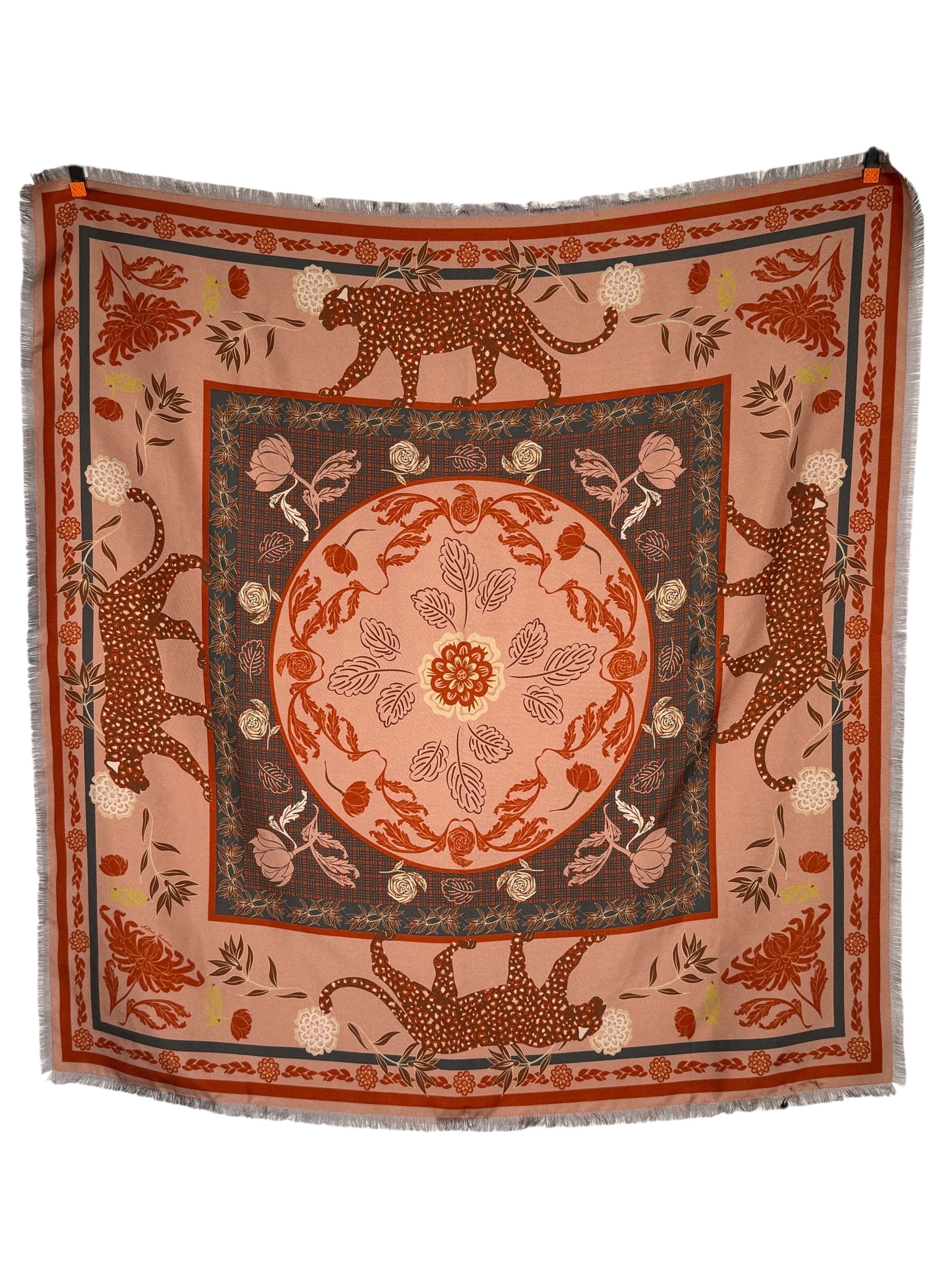 FRANCO FERRARI DOUBLE-SIDED SILK SQUARE SCARF - RED/LIGHT BLUE LEOPARD