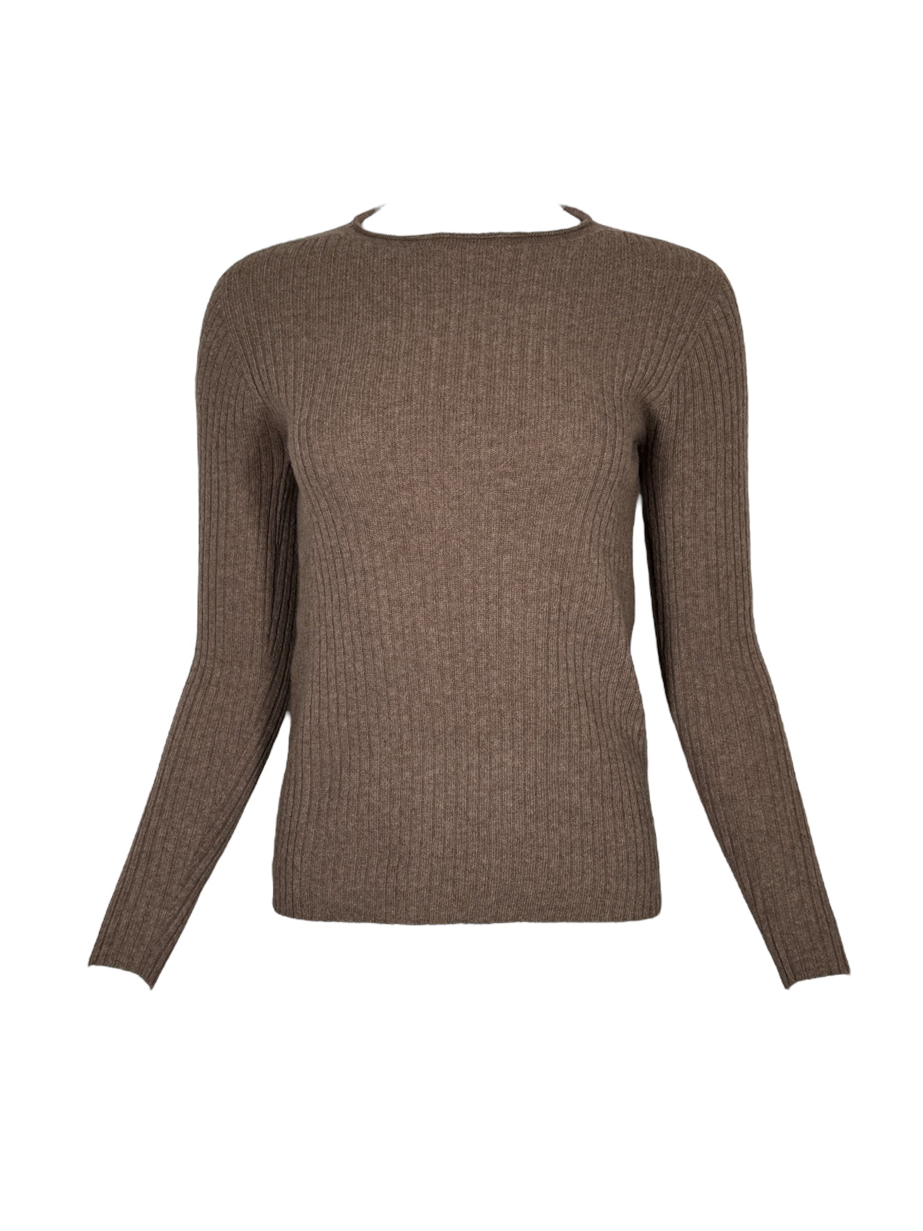 FLORA FEDI CASHMERE BLEND RIBBED CREW NECK SWEATER - CASTORO