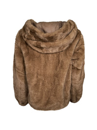 LEO & UGO HOODED REVERSIBLE ZIP FAUX FUR JACKET - CAMEL