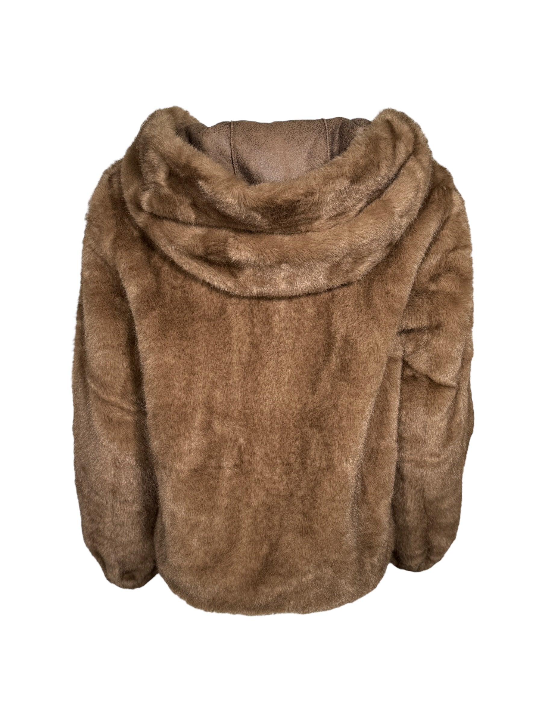 LEO & UGO HOODED REVERSIBLE ZIP FAUX FUR JACKET - CAMEL
