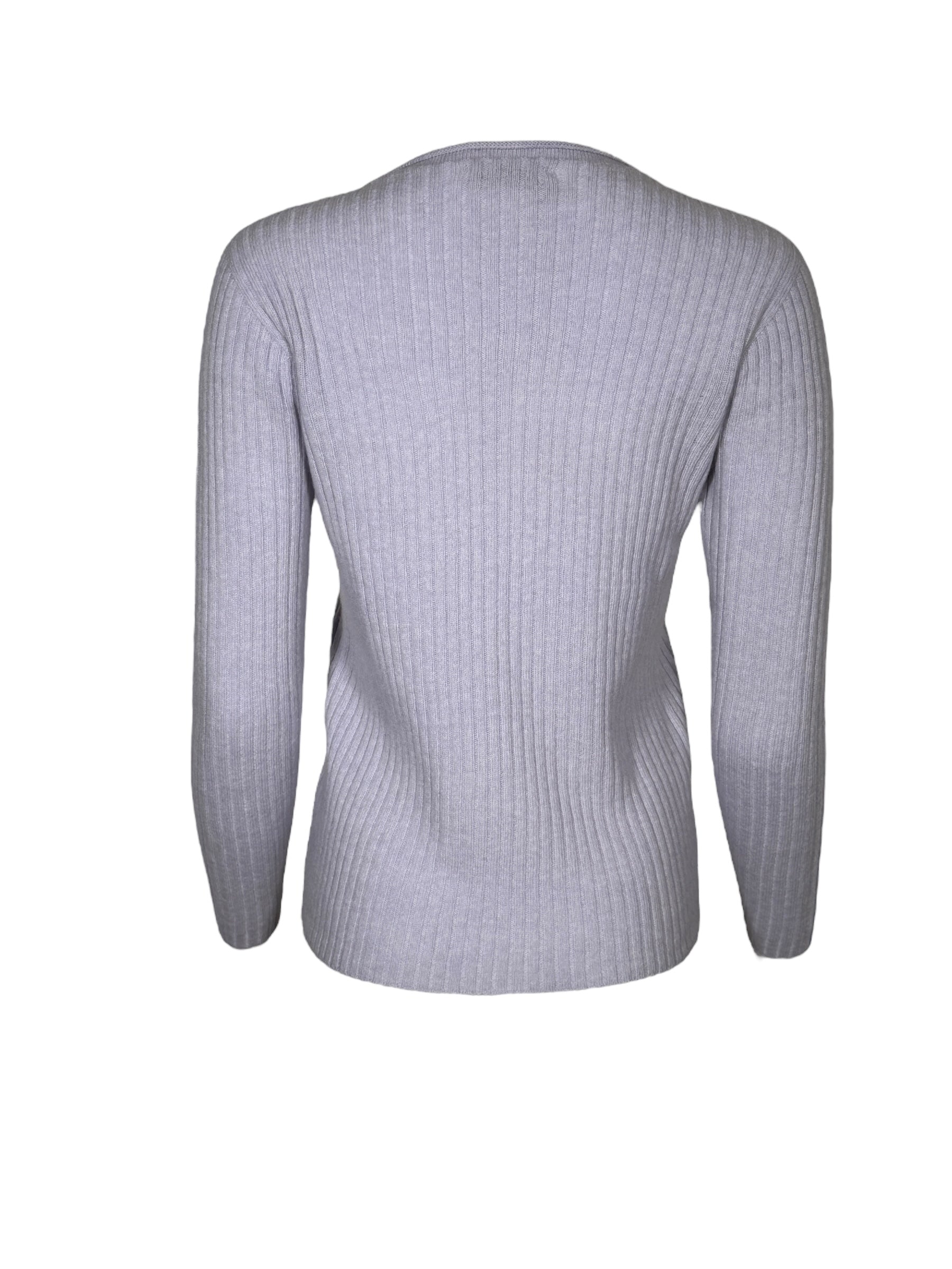 FLORA FEDI CASHMERE BLEND RIBBED CREW NECK SWEATER - CIELO