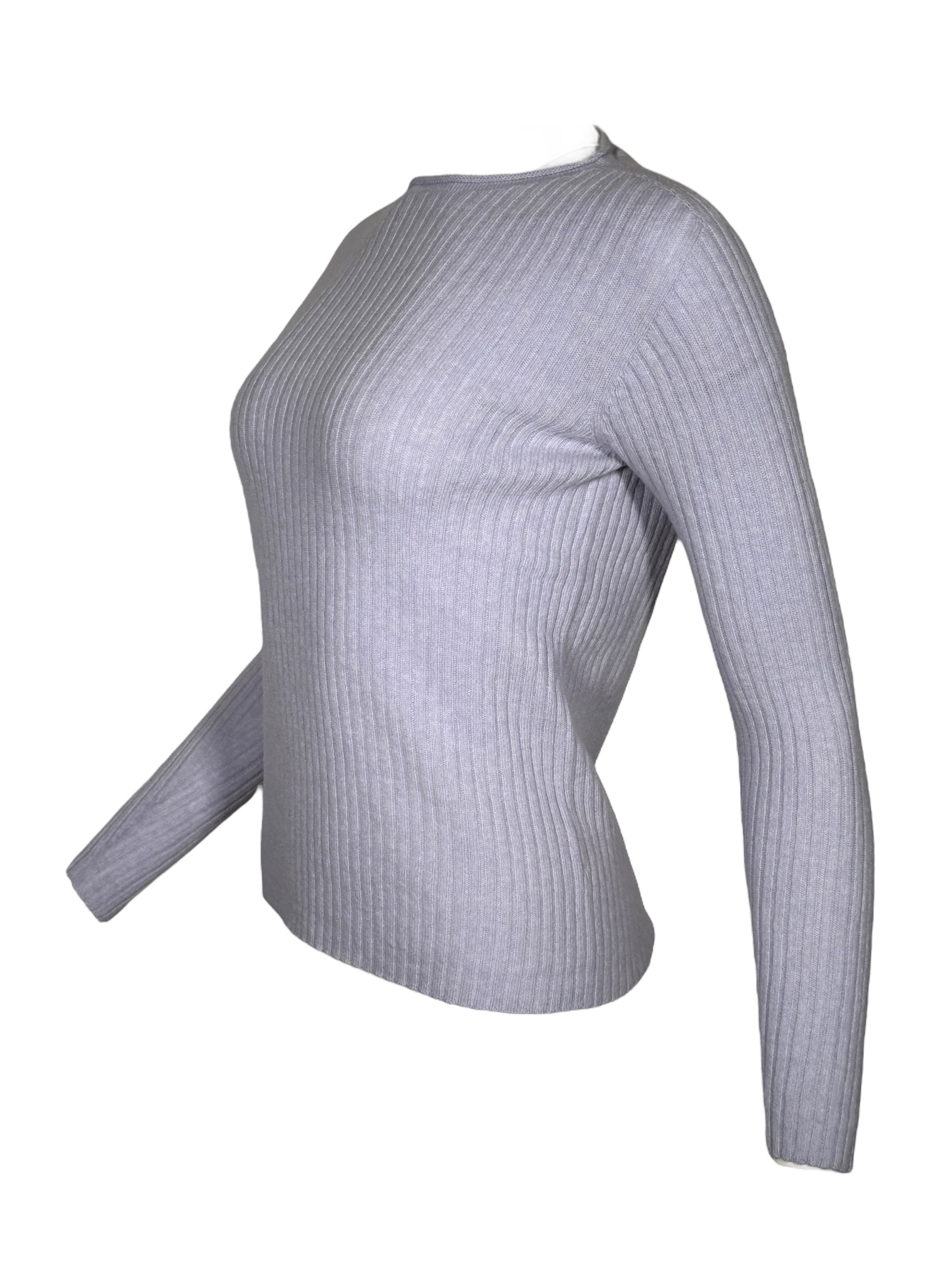 FLORA FEDI CASHMERE BLEND RIBBED CREW NECK SWEATER - CIELO