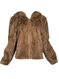 LEO & UGO HOODED REVERSIBLE ZIP FAUX FUR JACKET - CAMEL