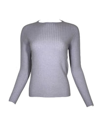 FLORA FEDI CASHMERE BLEND RIBBED CREW NECK SWEATER - CIELO