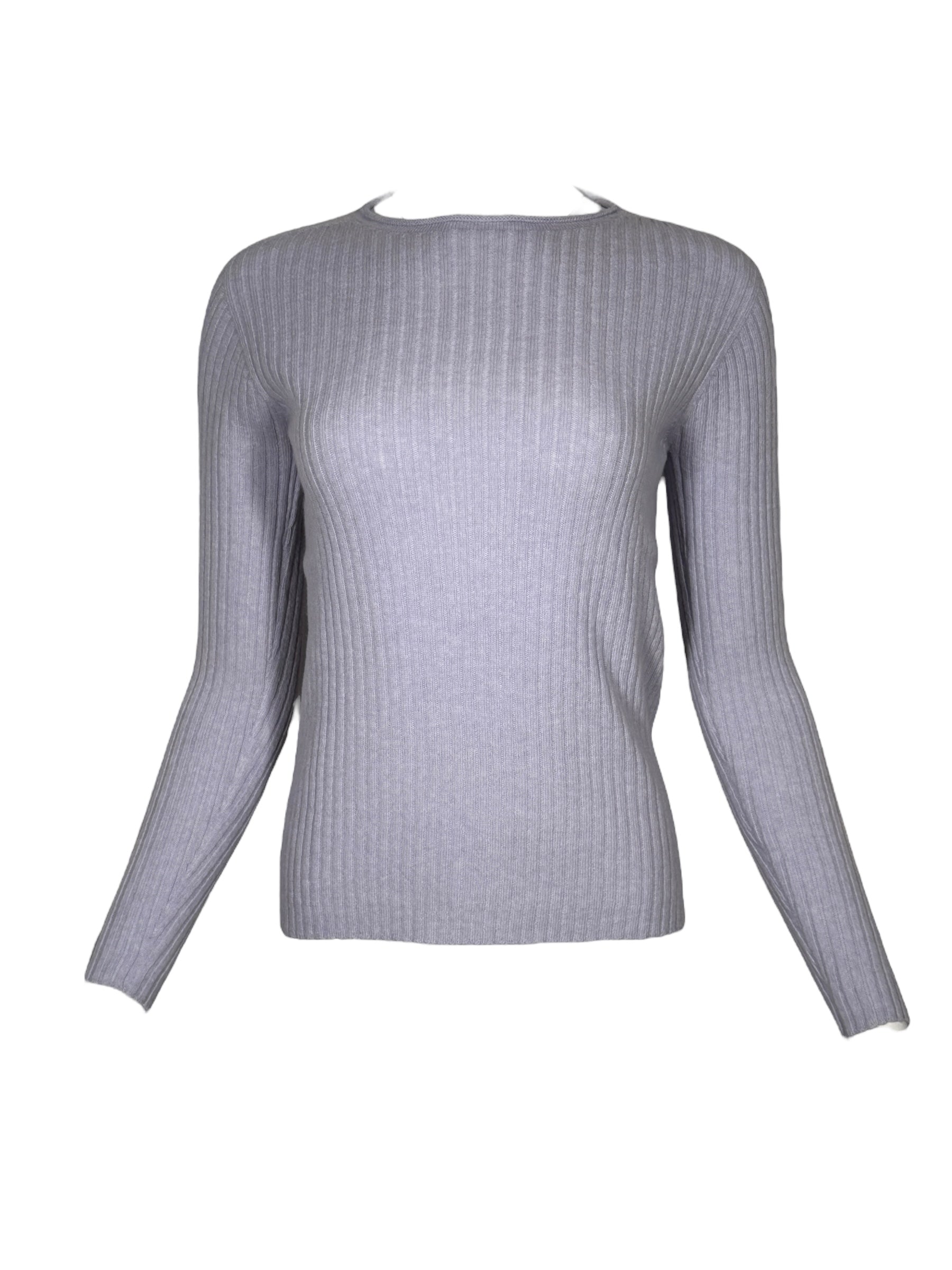 FLORA FEDI CASHMERE BLEND RIBBED CREW NECK SWEATER - CIELO