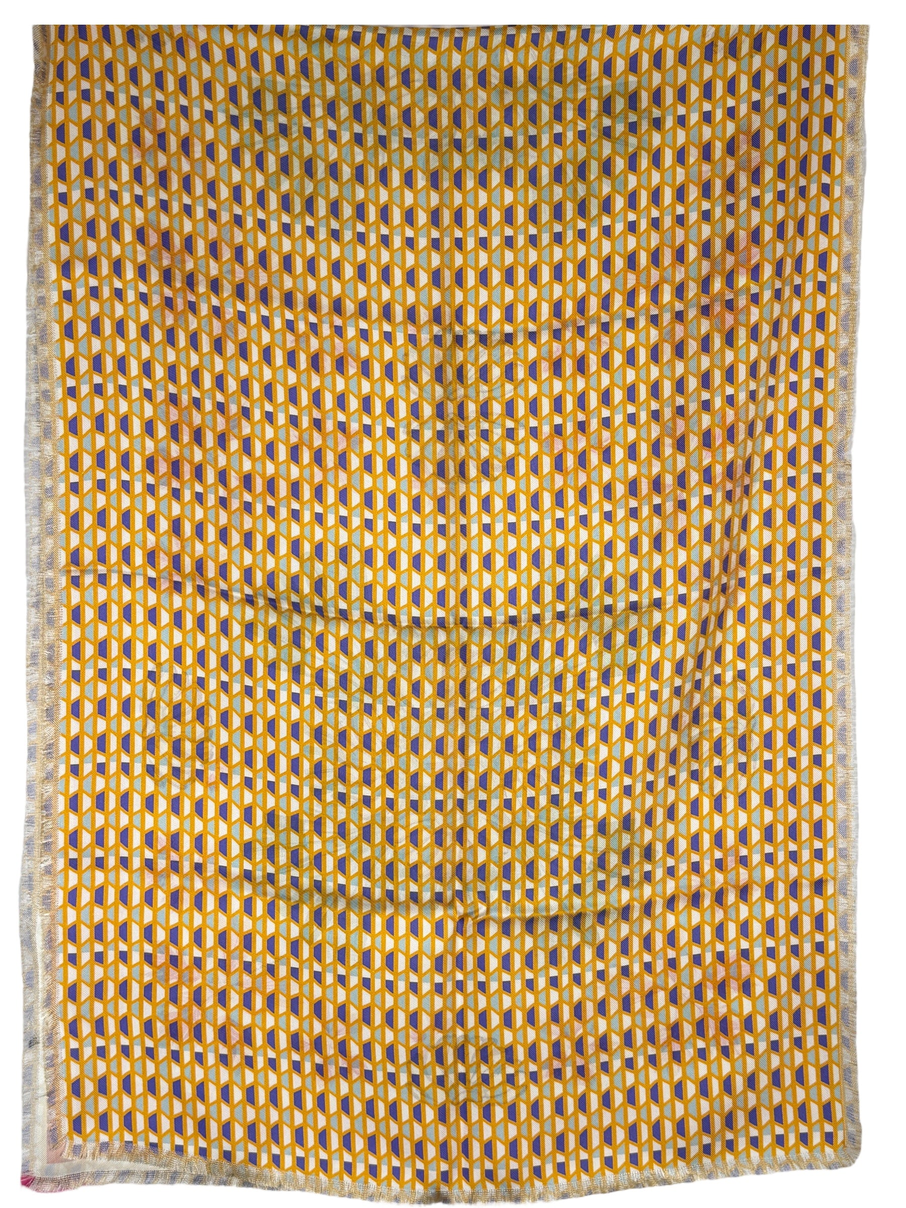 FRANCO FERRARI DOUBLE SIDED SILK SCARF - GOLD HEXAGON/BANANA FLORAL