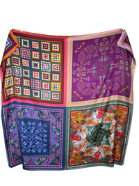 FRANCO FERRARI MULTI-PATTERN DOUBLE-SIDED SILK SCARF - JUNGLE/PATCHWORK