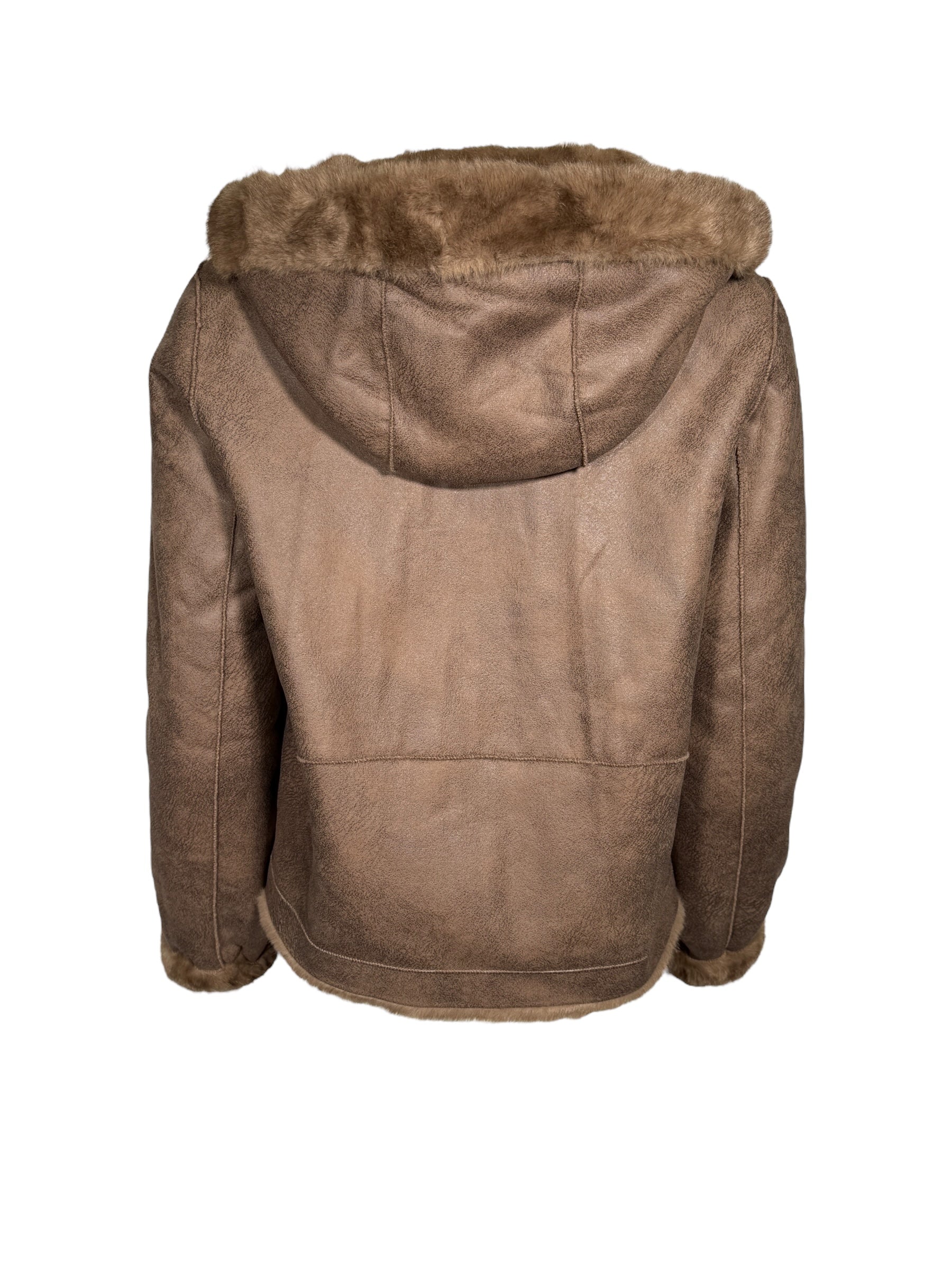 LEO & UGO HOODED REVERSIBLE ZIP FAUX FUR JACKET - CAMEL
