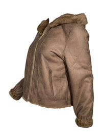 LEO & UGO HOODED REVERSIBLE ZIP FAUX FUR JACKET - CAMEL