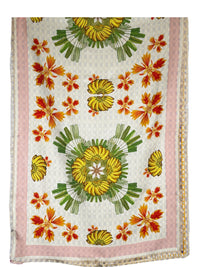 FRANCO FERRARI DOUBLE SIDED SILK SCARF - GOLD HEXAGON/BANANA FLORAL