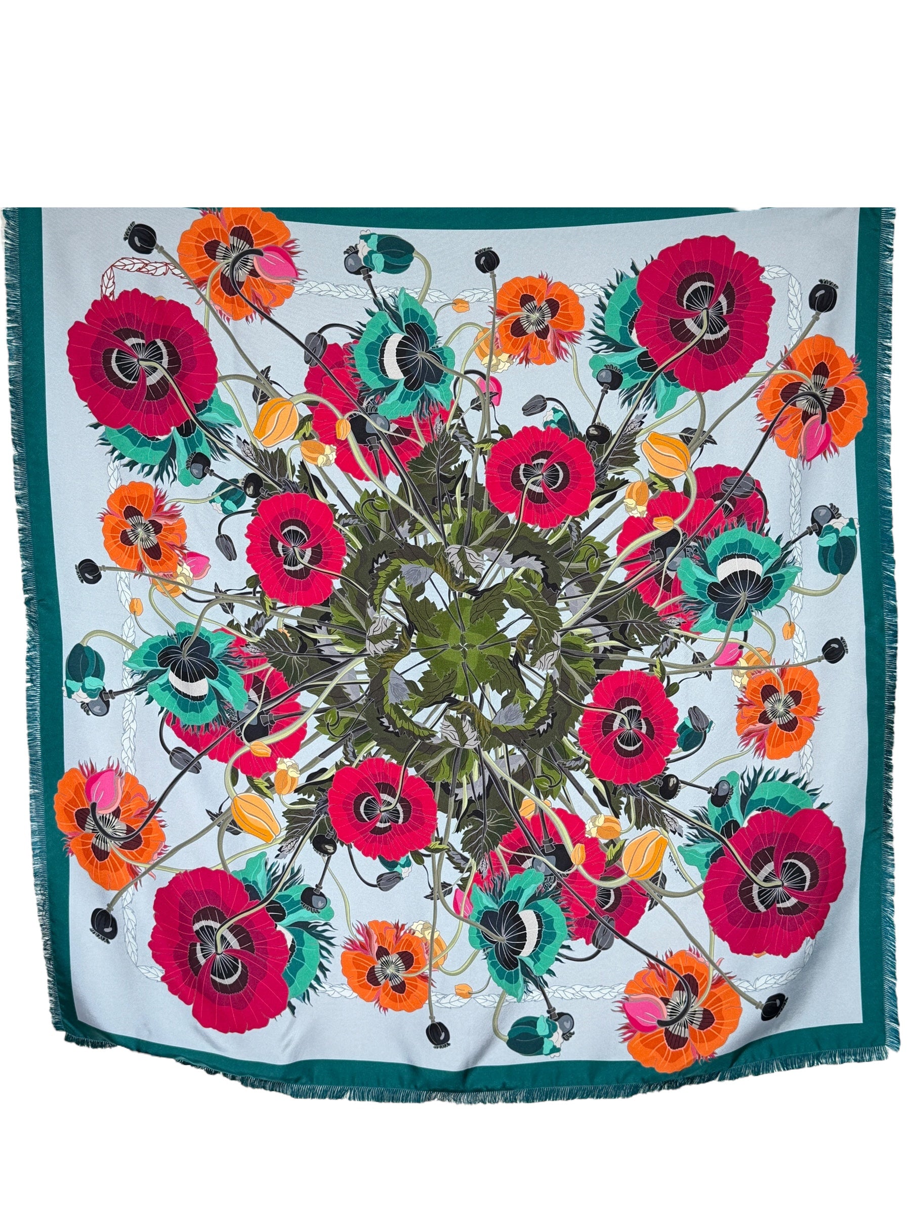 FRANCO FERRARI DOUBLE SIDED SQUARE SILK SCARF - POPPIES