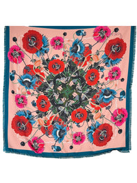 FRANCO FERRARI DOUBLE SIDED SQUARE SILK SCARF - POPPIES