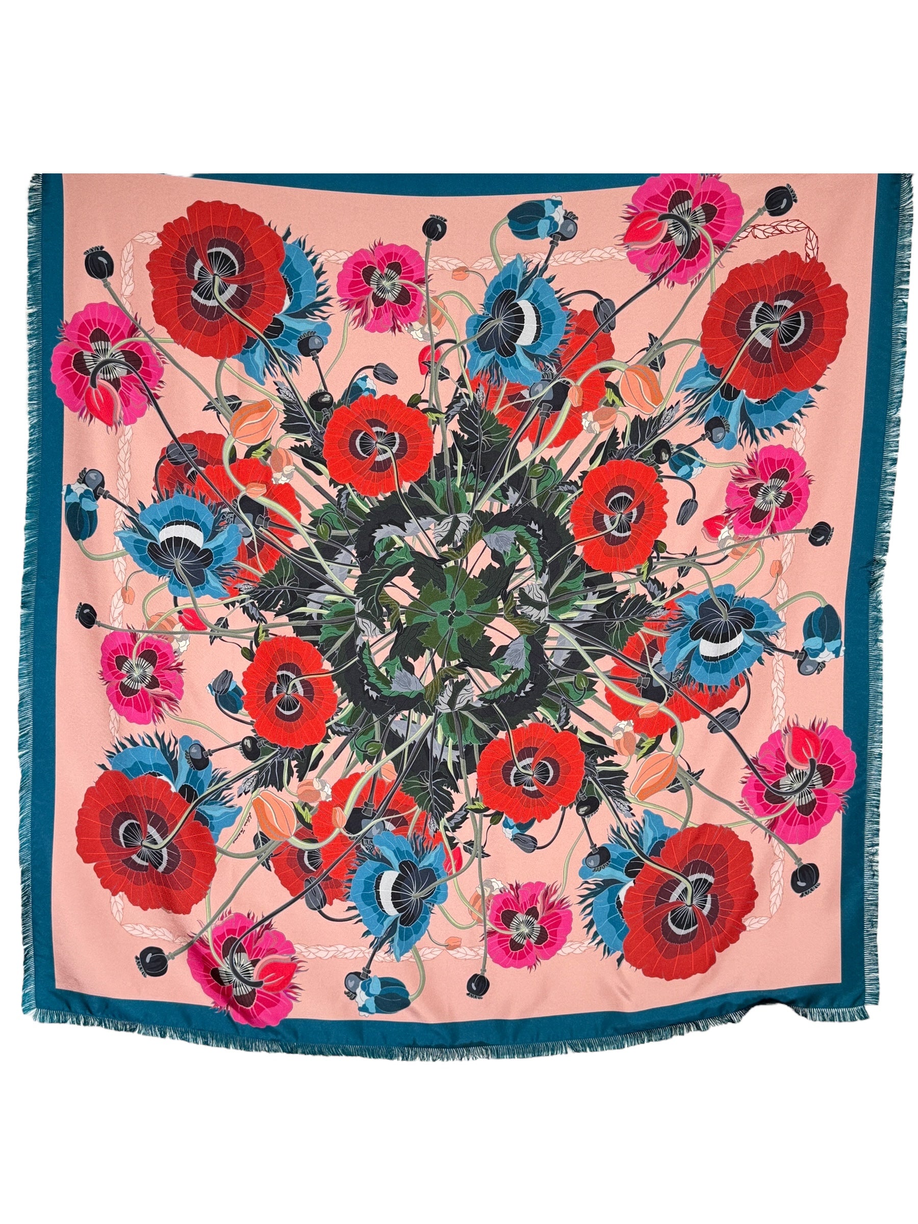FRANCO FERRARI DOUBLE SIDED SQUARE SILK SCARF - POPPIES