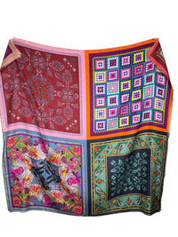 FRANCO FERRARI MULTI-PATTERN DOUBLE-SIDED SILK SCARF - JUNGLE/PATCHWORK