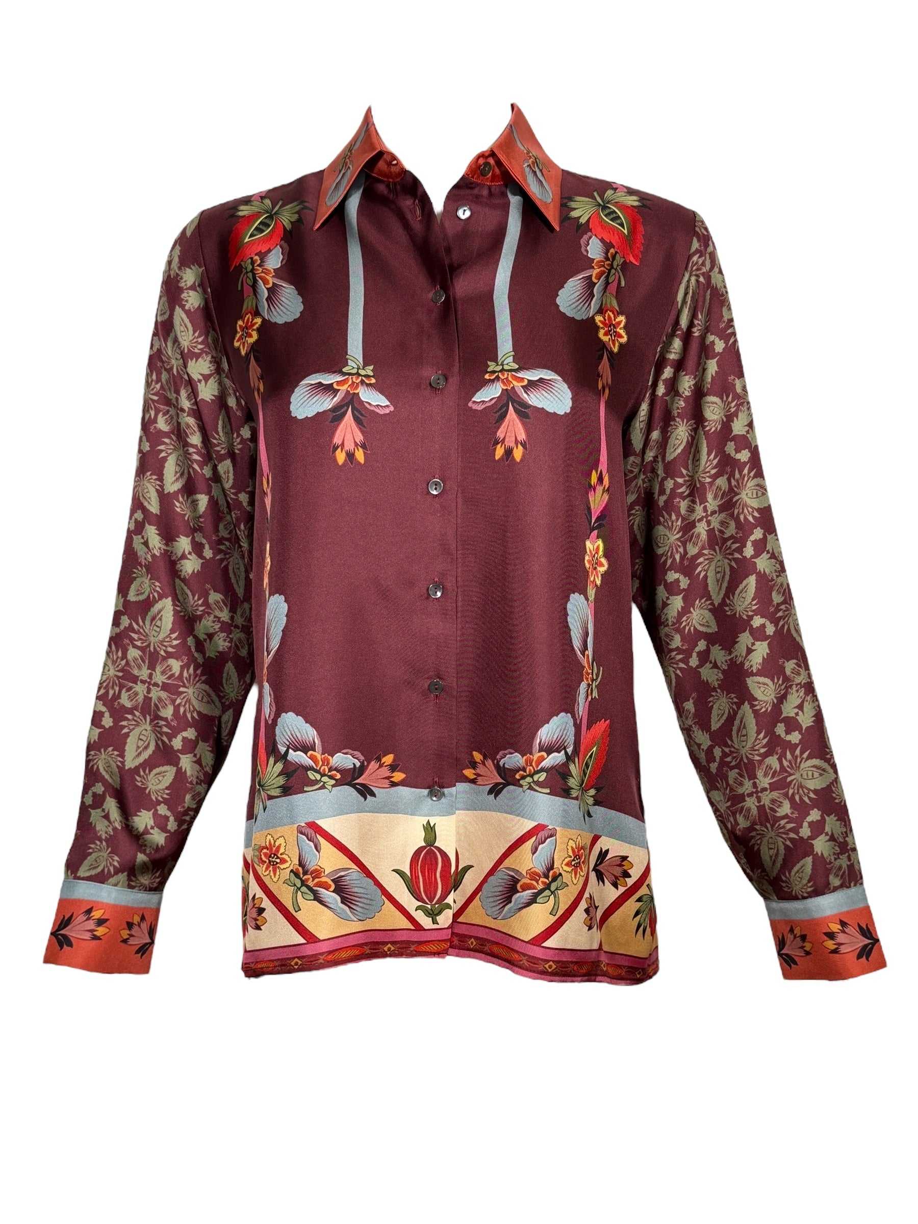 FRANCO FERRARI FLORAL BLOUSE - BURGUNDY