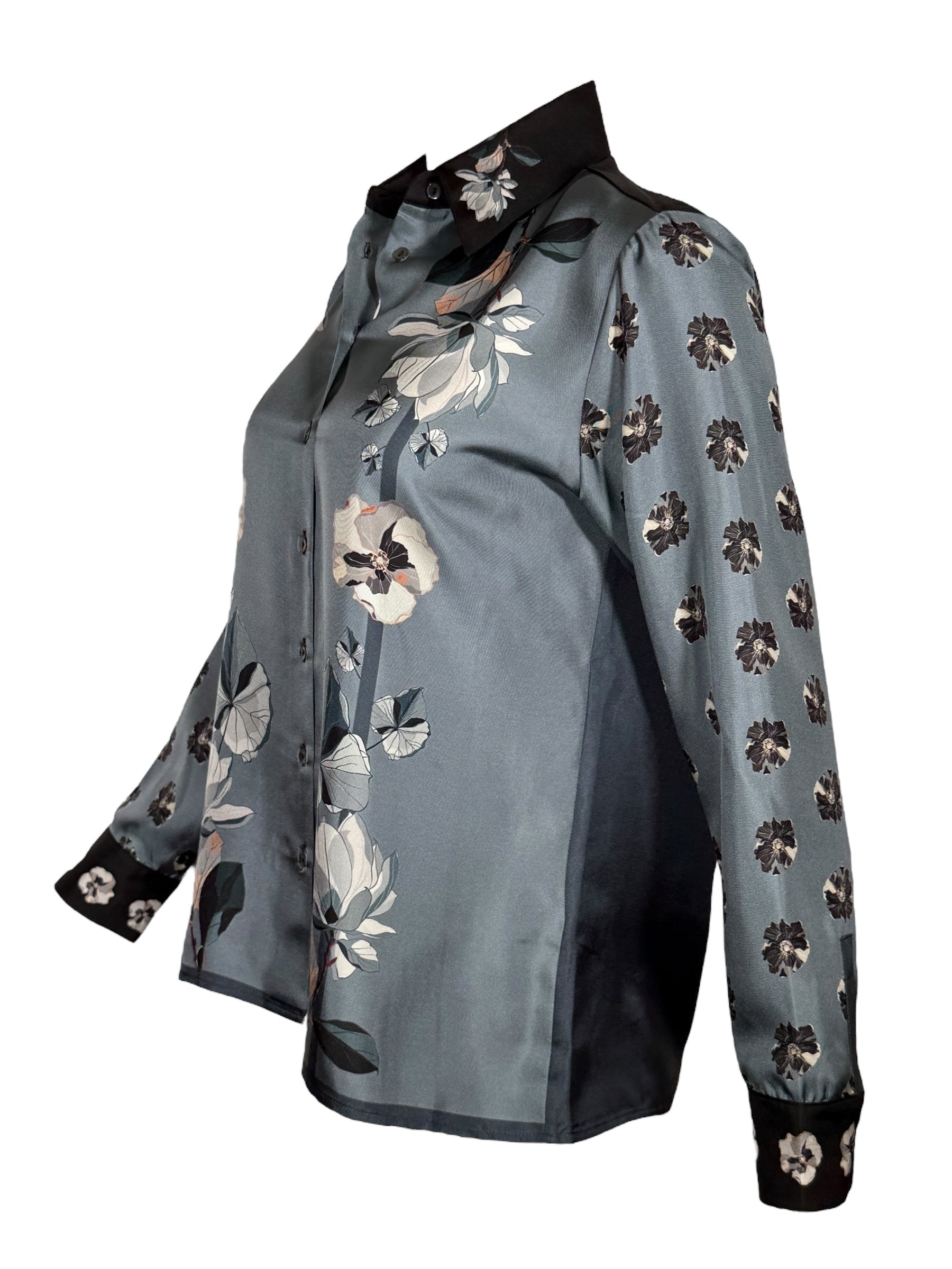 FRANCO FERRARI FLORAL BLOUSE - TEAL