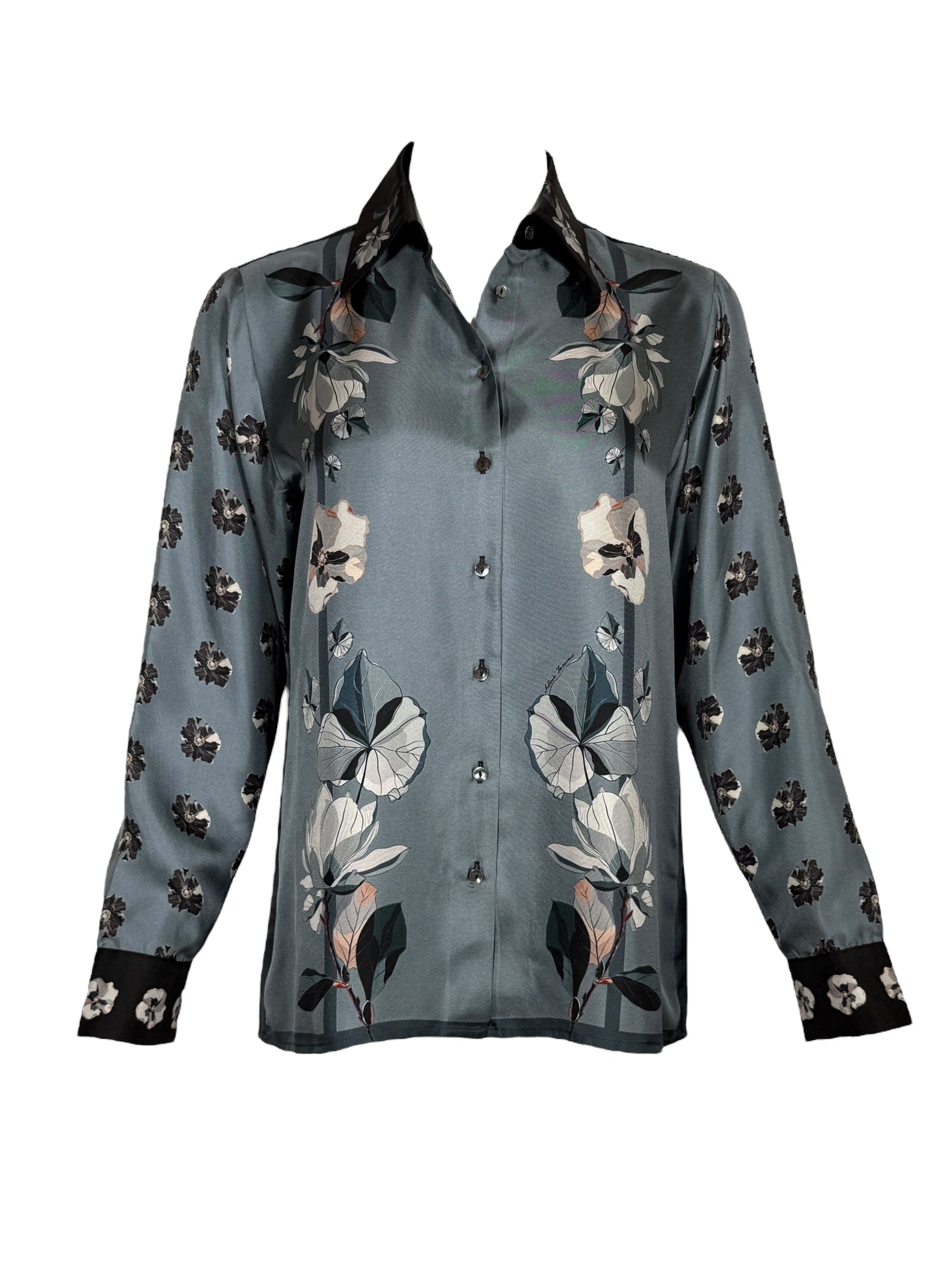 FRANCO FERRARI FLORAL BLOUSE - TEAL