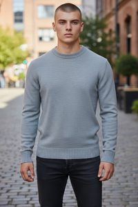 FRADI CASHMERE CREW TIPPED SWEATER - SKY