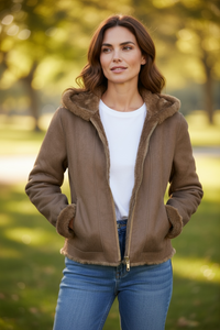 LEO & UGO HOODED REVERSIBLE ZIP FAUX FUR JACKET - CAMEL