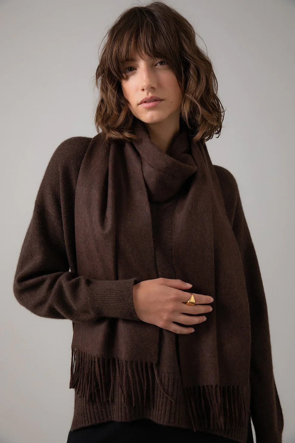 JOHNSTONS OF ELGIN WIDE CASHMERE SCARF - PEAT