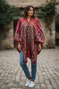 FRANCO FERRARI DIAMONDS WOOL CAPE - MERLOT
