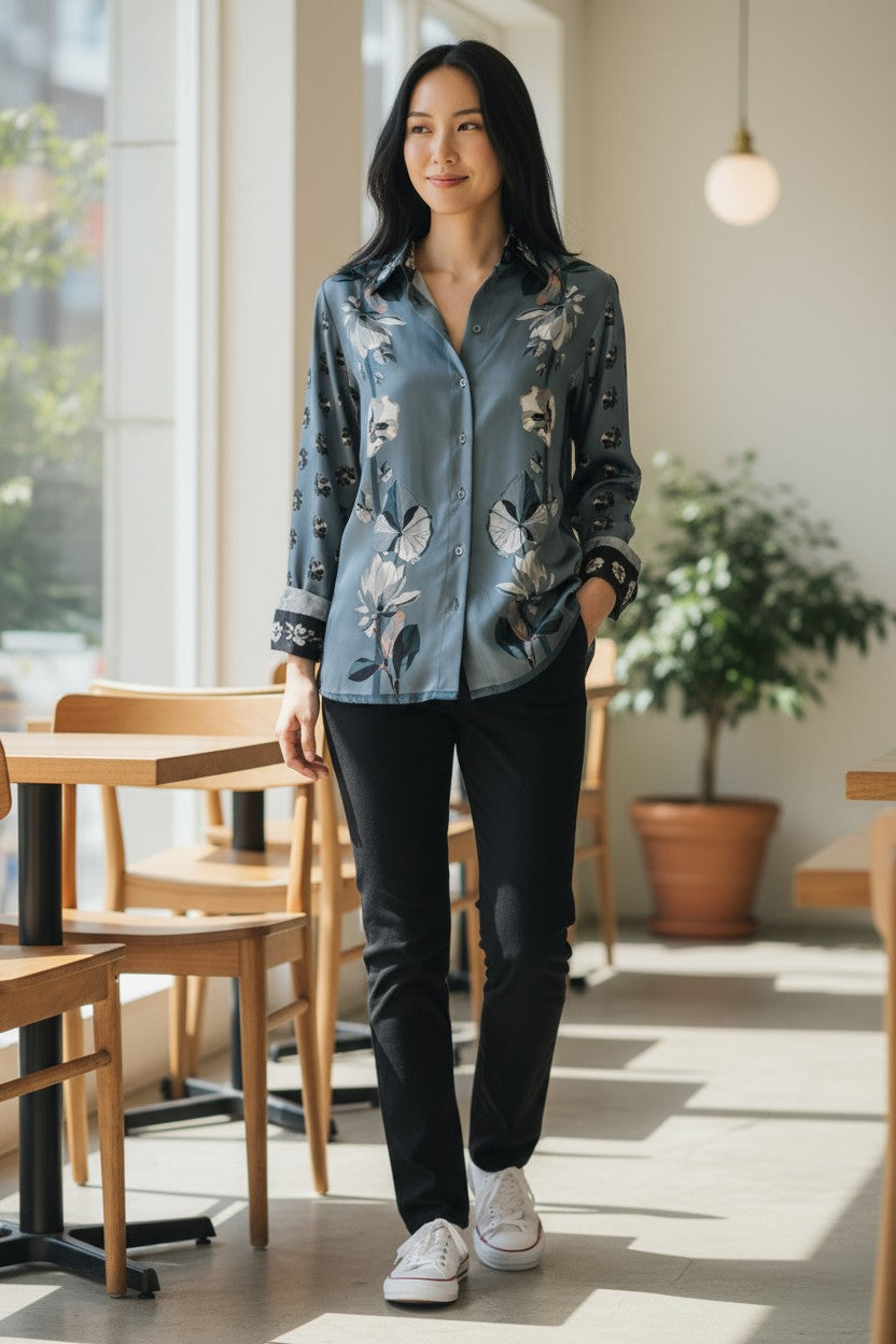 FRANCO FERRARI FLORAL BLOUSE - TEAL