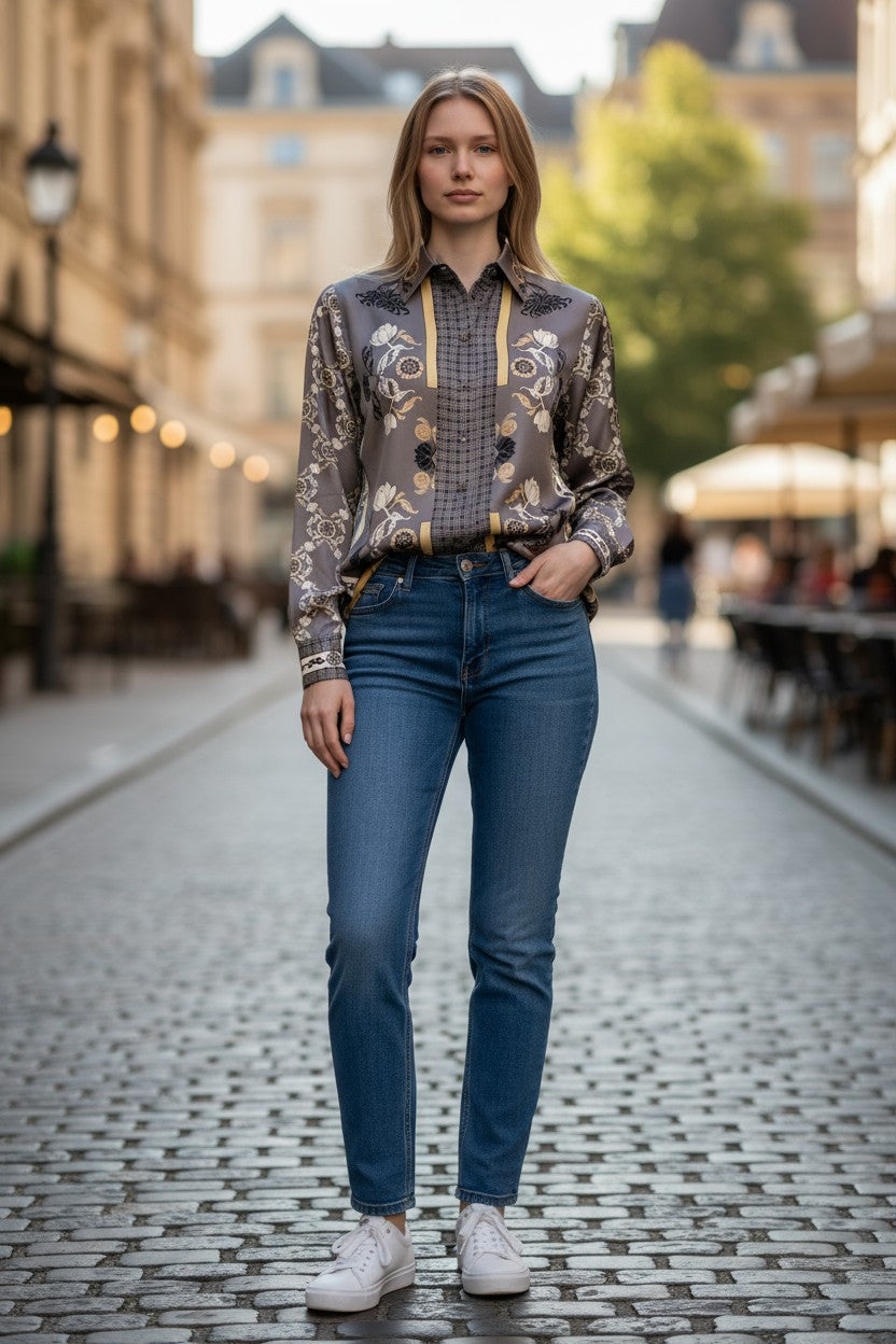 FRANCO FERRARI LEOPARD BLOUSE - GREY